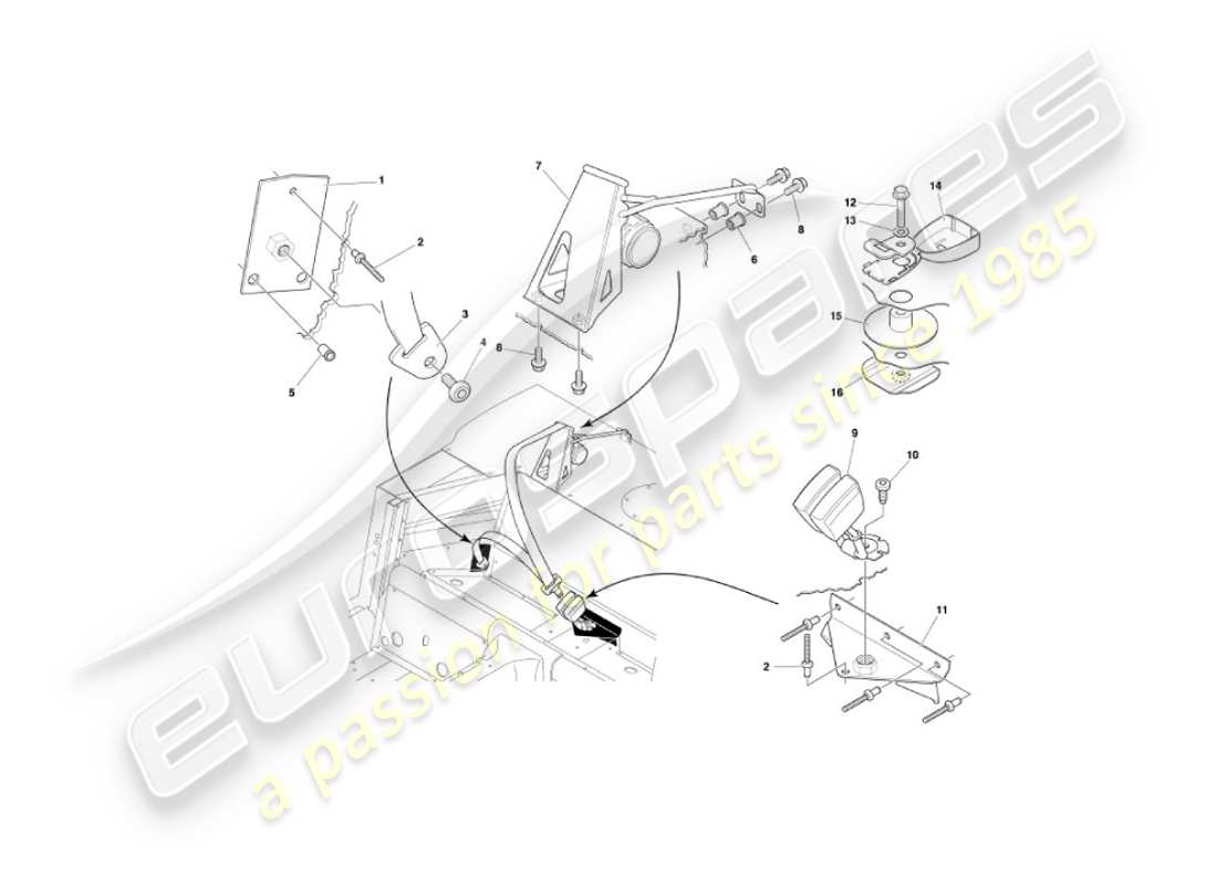 aston martin vanquish (2006) cinture di sicurezza posteriori diagramma delle parti