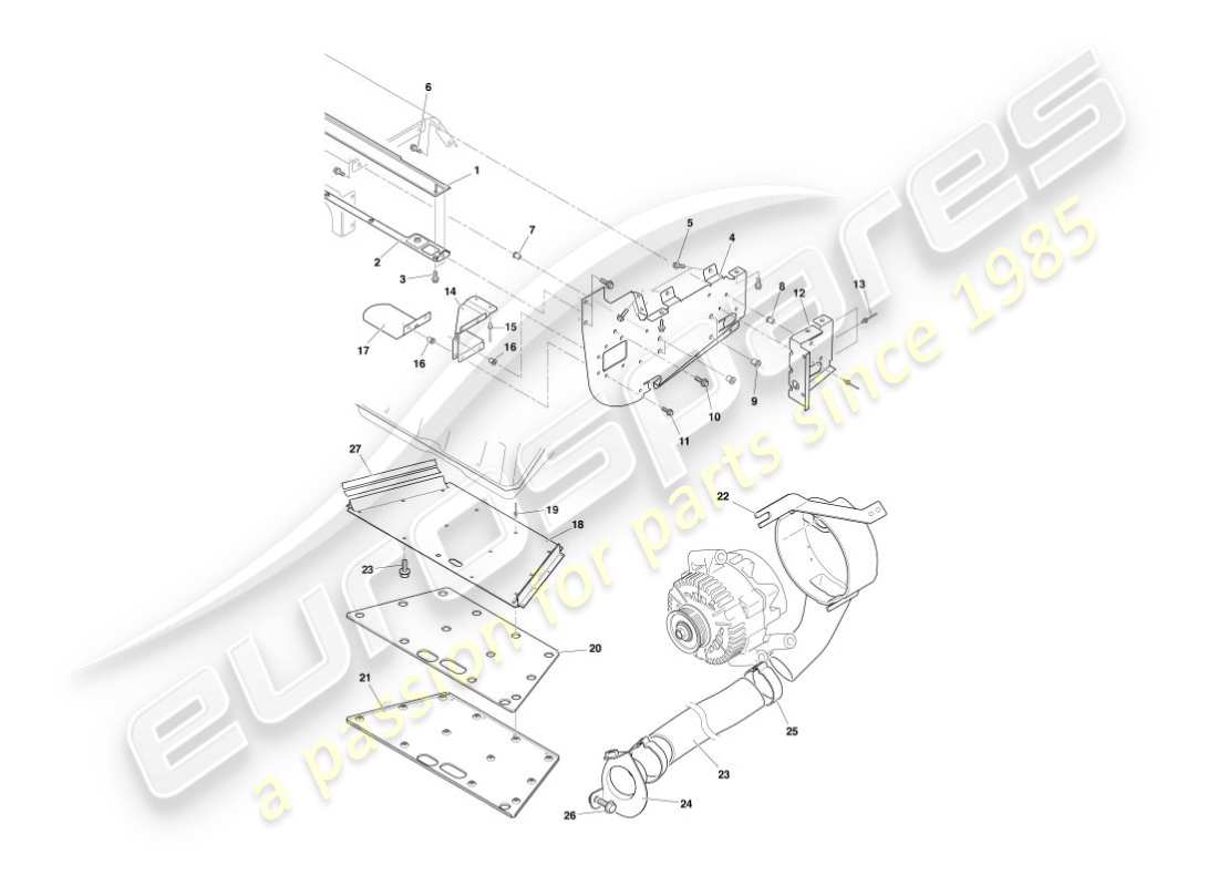 aston martin vanquish (2003) deflettori e scudi di calore diagramma delle parti