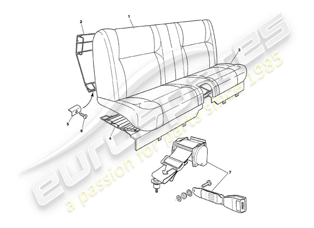 aston martin v8 volante (1998) diagramma delle parti dei sedili posteriori e delle cinture