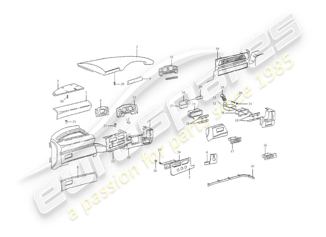 aston martin v8 virage (2000) alloggiamento del cruscotto, diagramma delle parti del volante