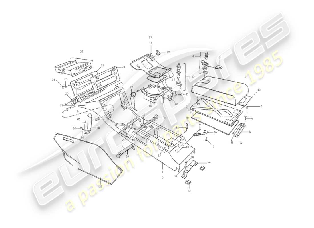 aston martin v8 virage (2000) console centrale, diagramma delle parti volante