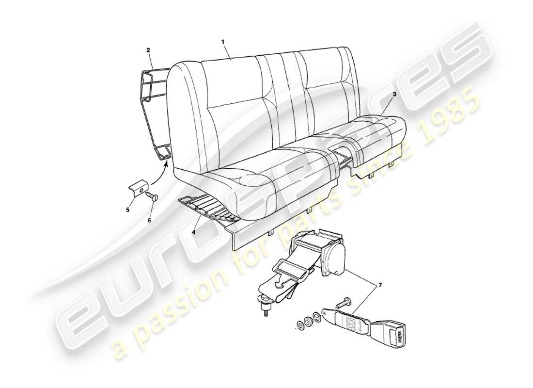 aston martin v8 volante (1997) diagramma delle parti dei sedili posteriori e delle cinture