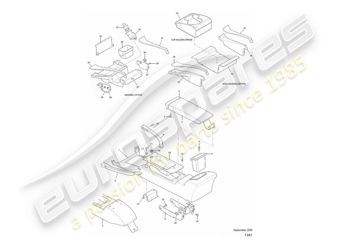 aston martin vanquish (2007) console centrale e rivestimento, vin 501949 nel diagramma delle parti