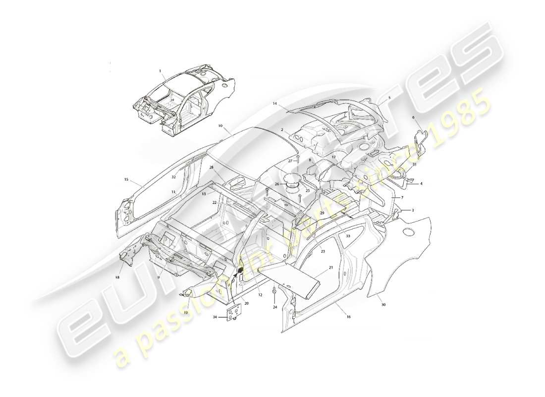 aston martin vanquish (2006) struttura del corpo diagramma delle parti