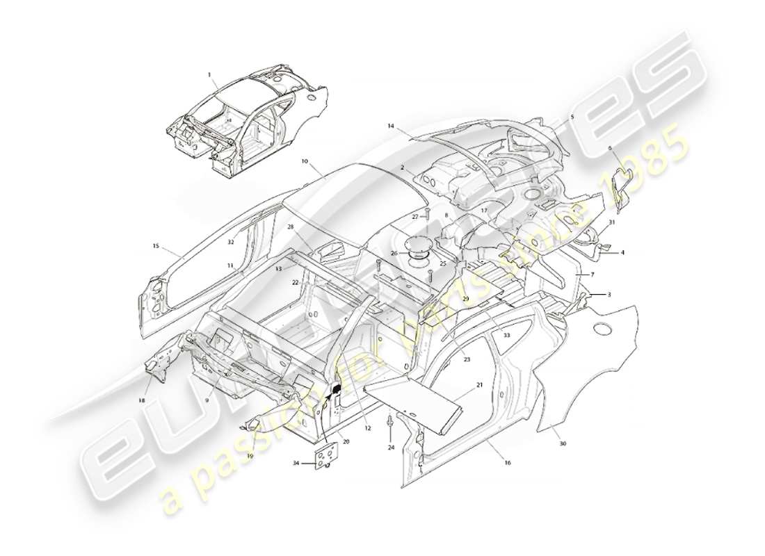 aston martin vanquish (2002) diagramma delle parti della struttura corporea