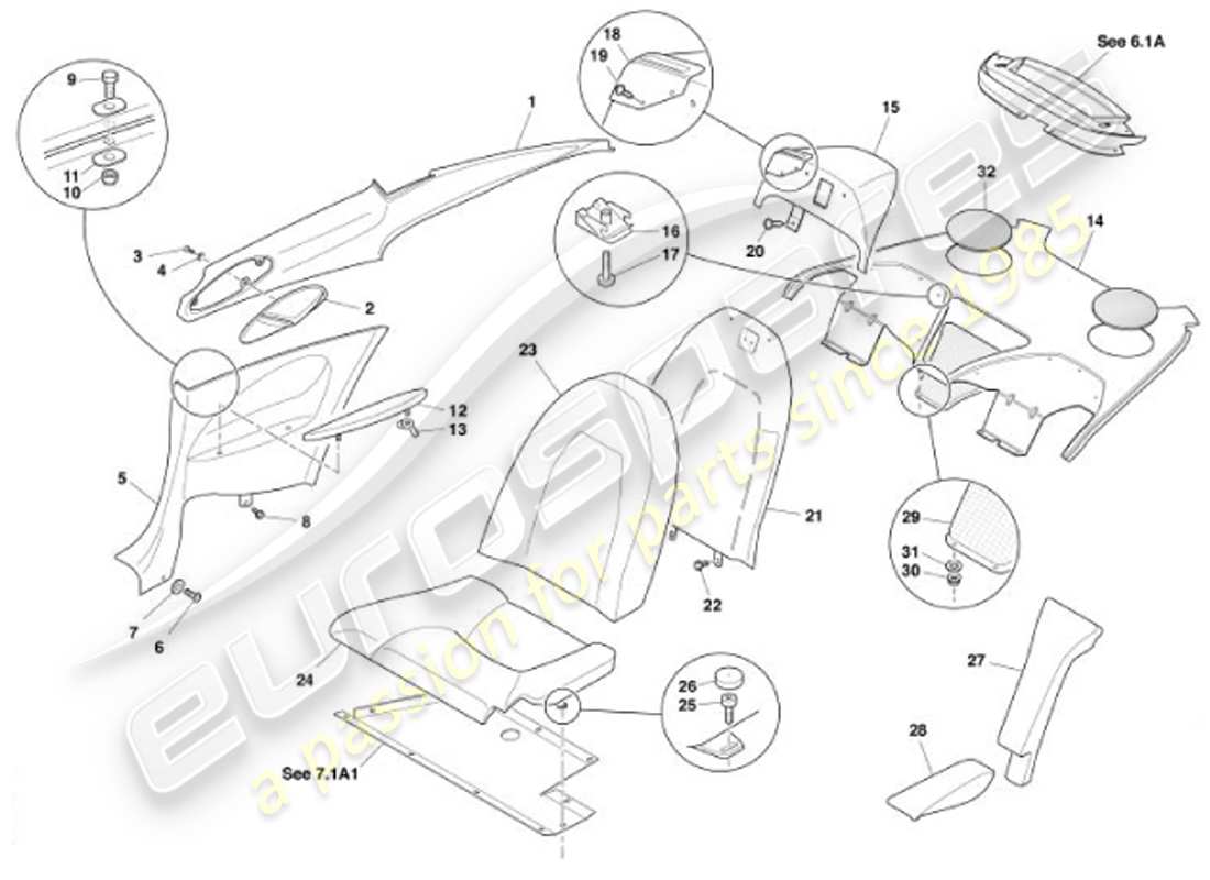 aston martin vanquish (2001) rivestimento posteriore, diagramma delle parti 2+2