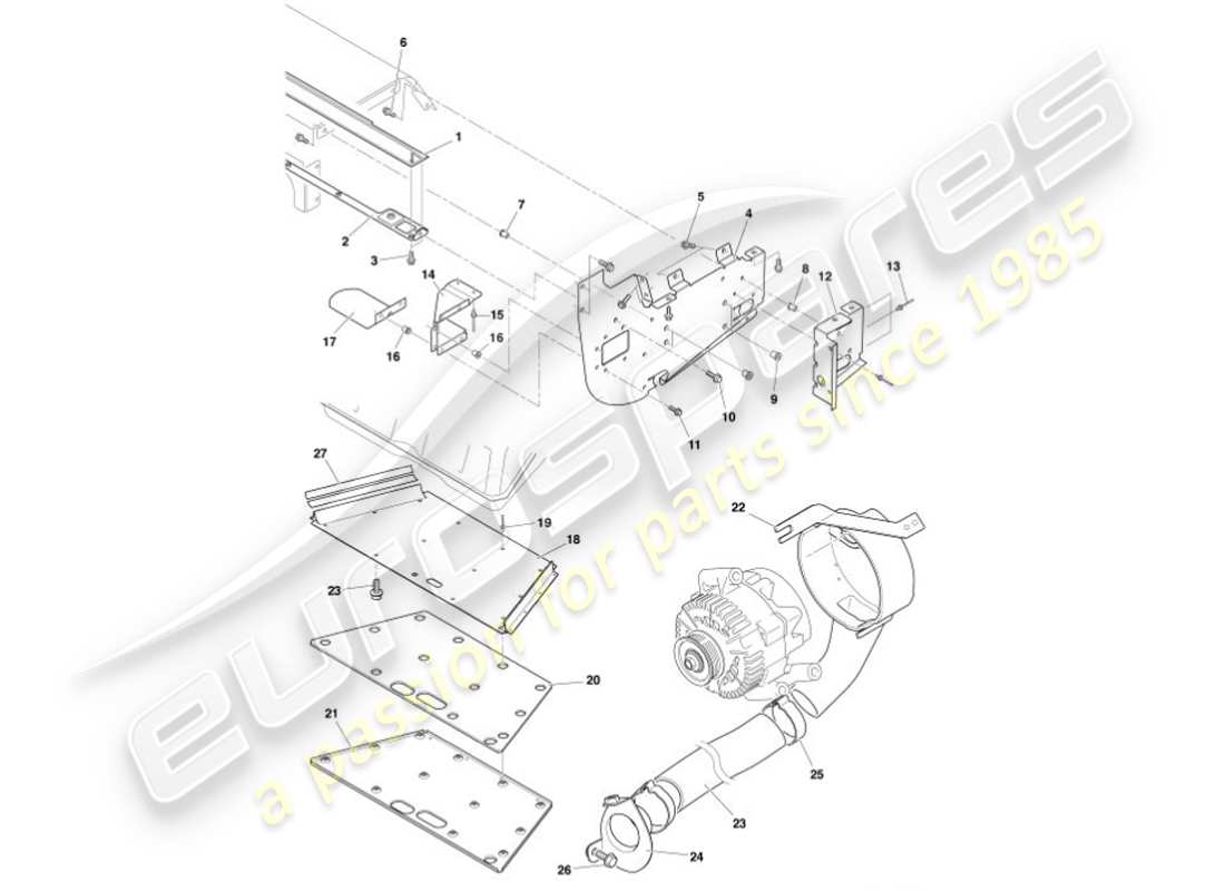 aston martin vanquish (2001) diagramma delle parti dei deflettori di calore e degli scudi