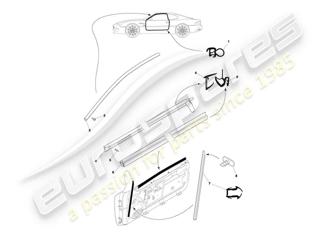 aston martin db7 vantage (2002) diagramma delle parti delle guarnizioni delle porte della coupé