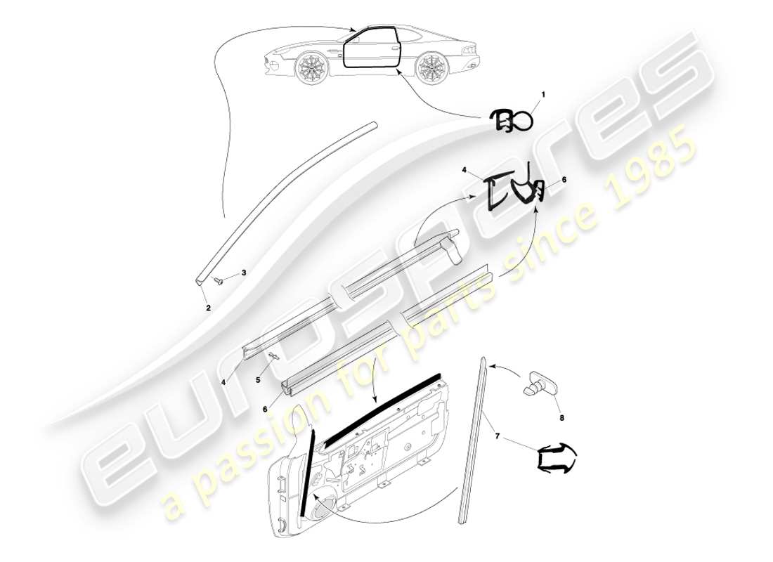 aston martin db7 vantage (2004) diagramma delle parti delle guarnizioni delle porte della coupé
