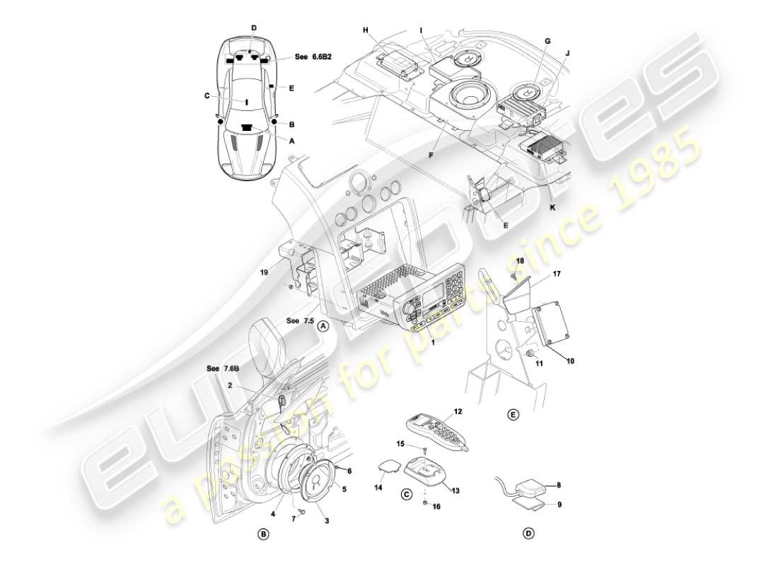 aston martin vanquish (2003) diagramma delle parti dell'intrattenimento in auto