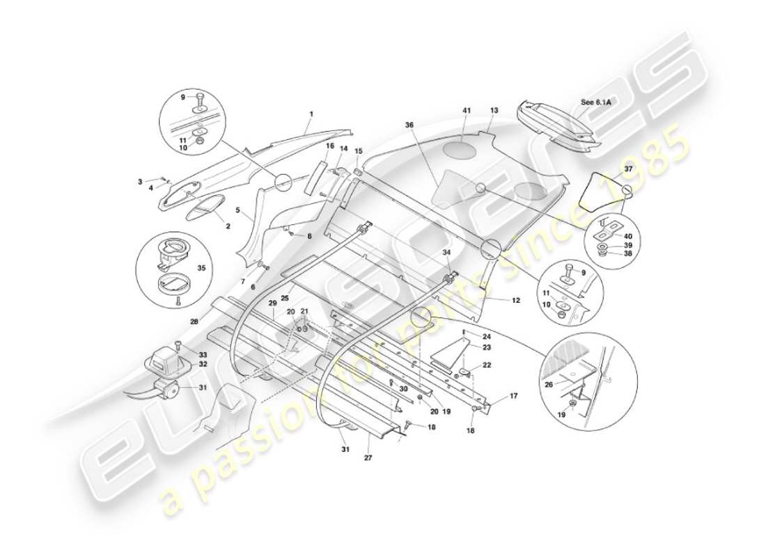 aston martin vanquish (2006) rivestimento posteriore, 2+0 diagramma delle parti