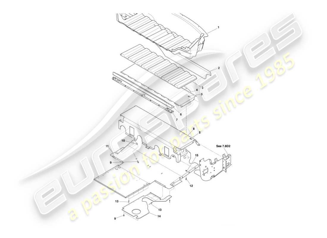 aston martin vanquish (2005) diagramma delle parti dei deflettori di calore e degli scudi
