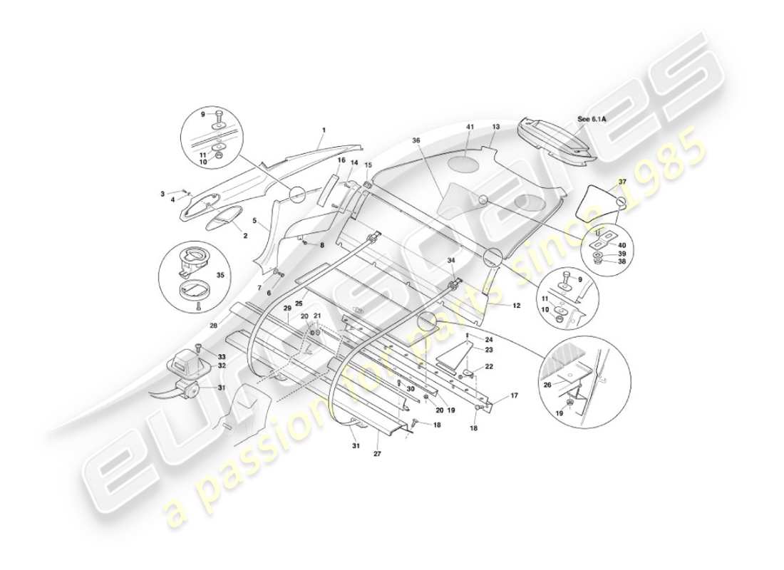 aston martin vanquish (2005) rivestimento posteriore, diagramma delle parti 2+0