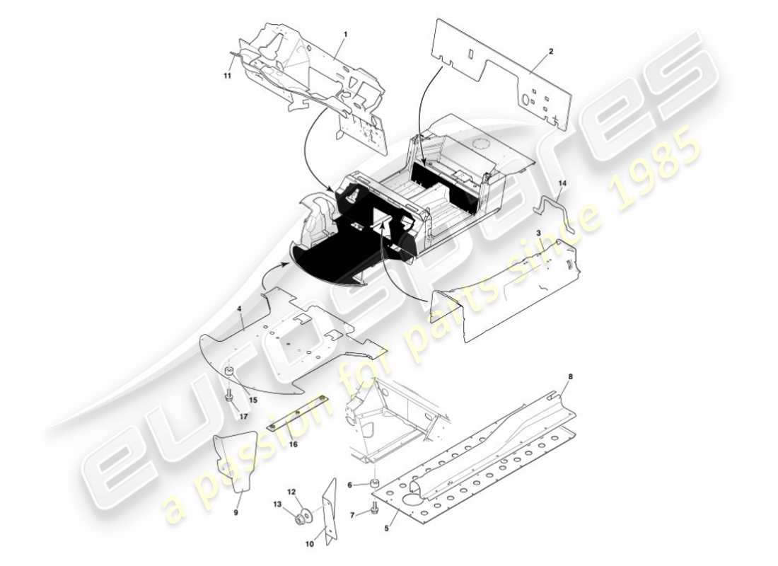 aston martin vanquish (2007) deflettori e scudi di calore diagramma delle parti