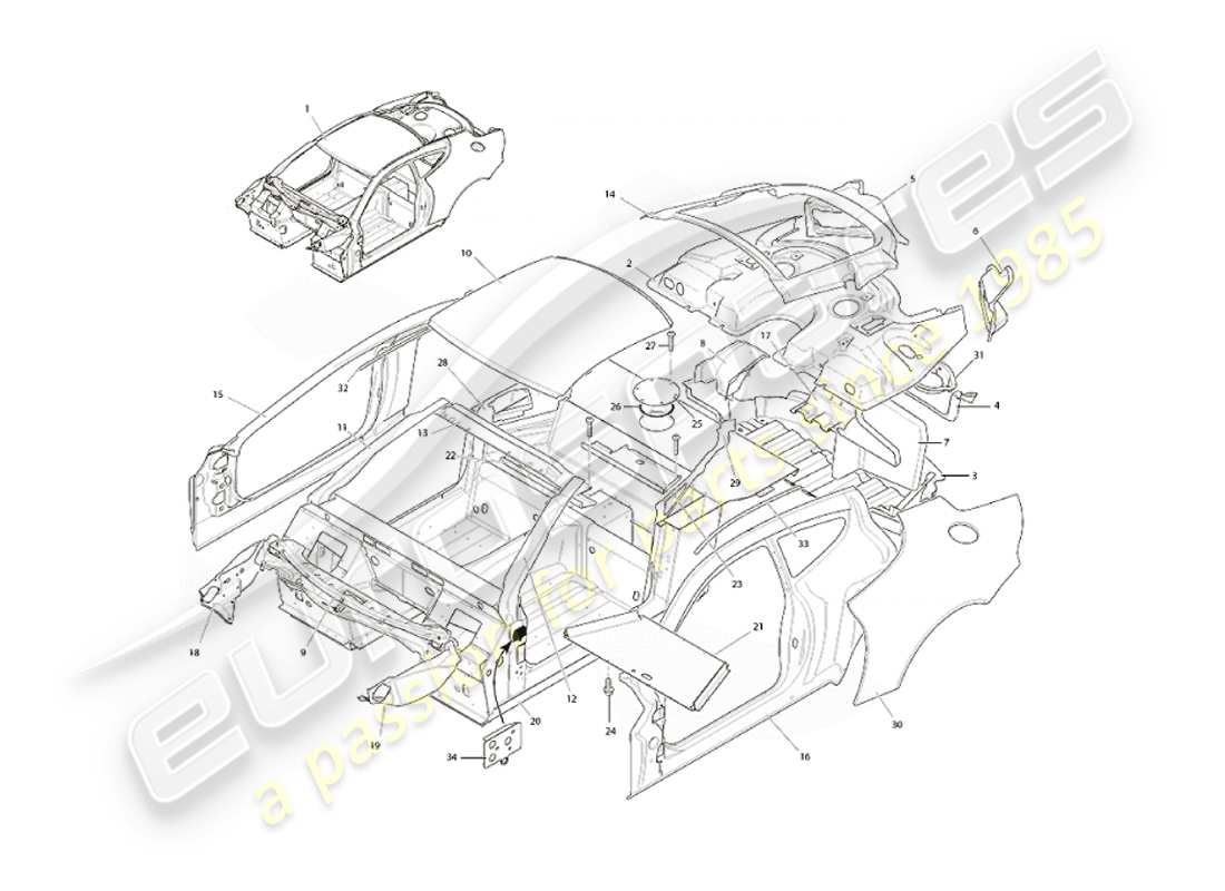 aston martin vanquish (2007) struttura del corpo diagramma delle parti