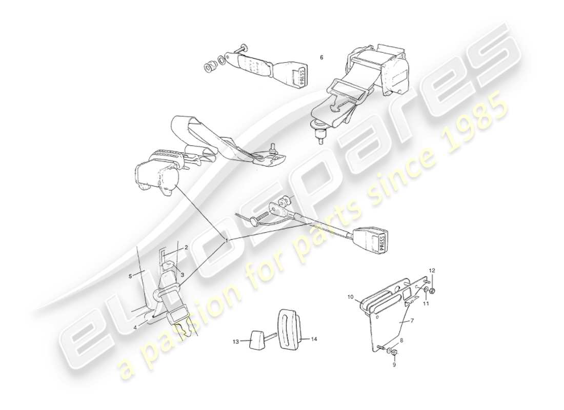 aston martin v8 virage (2000) schema delle parti delle finiture interne, delle finiture dei sedili e dei sedili europei