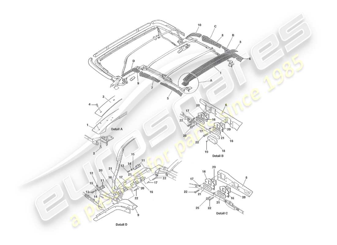aston martin v8 virage (2000) montaggio cappa diagramma delle parti