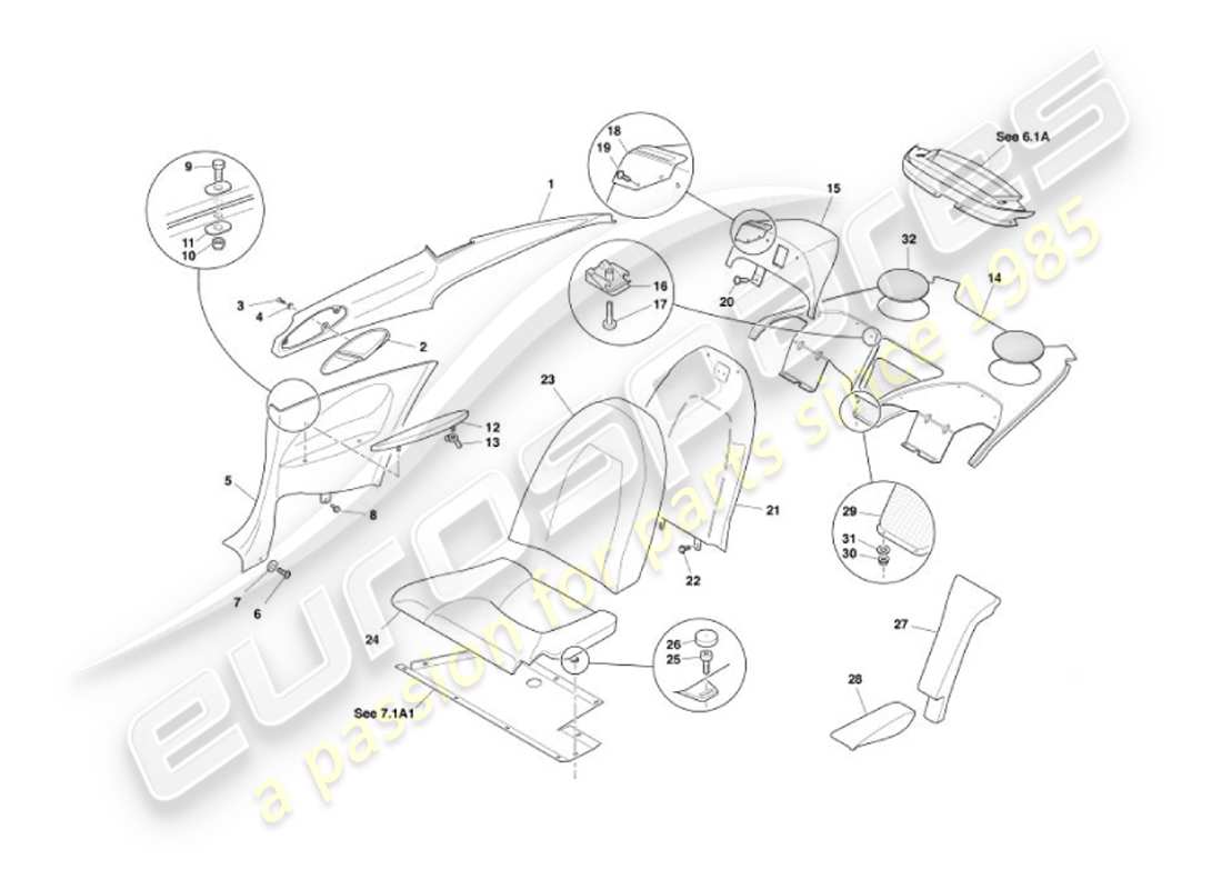 aston martin vanquish (2007) rivestimento posteriore, 2+2 diagramma delle parti