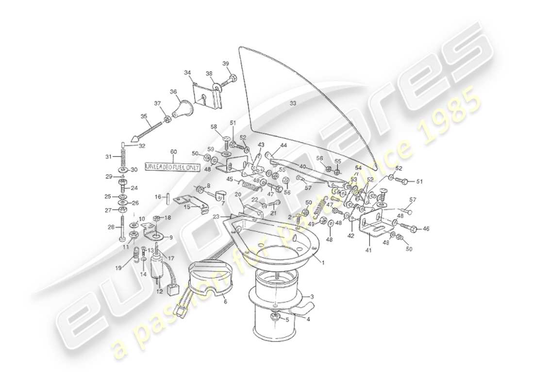 aston martin v8 virage (1999) diagramma delle parti degli sportelli del bocchettone di rifornimento carburante