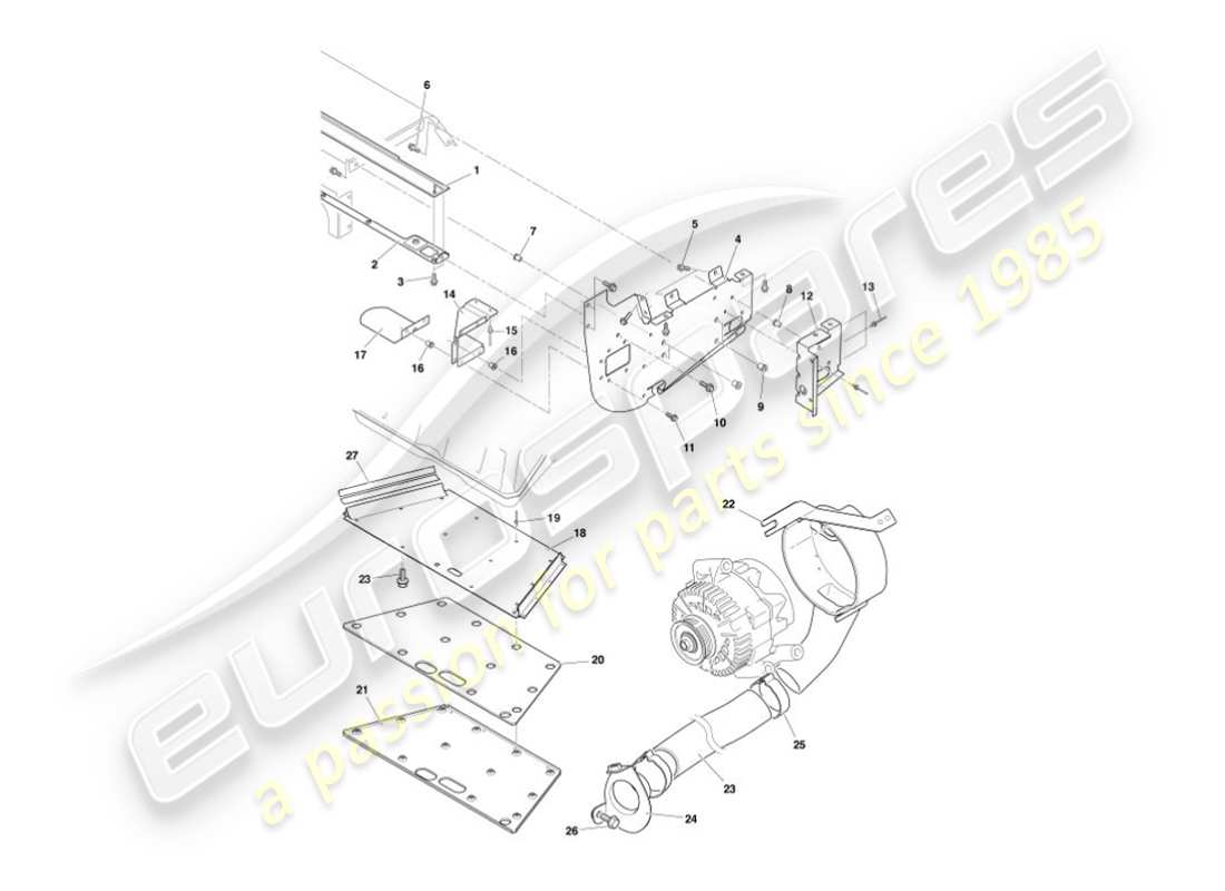 aston martin vanquish (2002) deflettore di calore e scudi diagramma delle parti