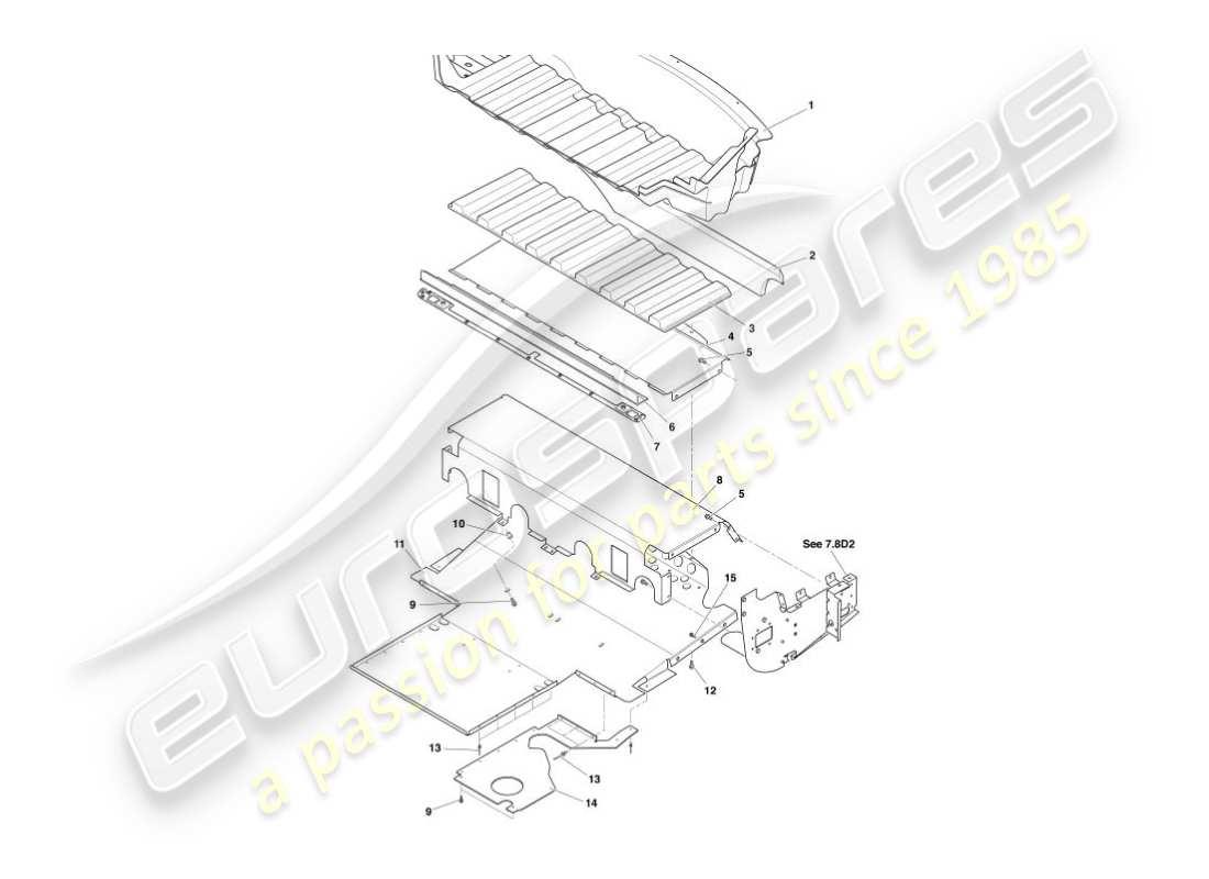 aston martin vanquish (2002) schema delle parti del deflettore di calore e degli scudi