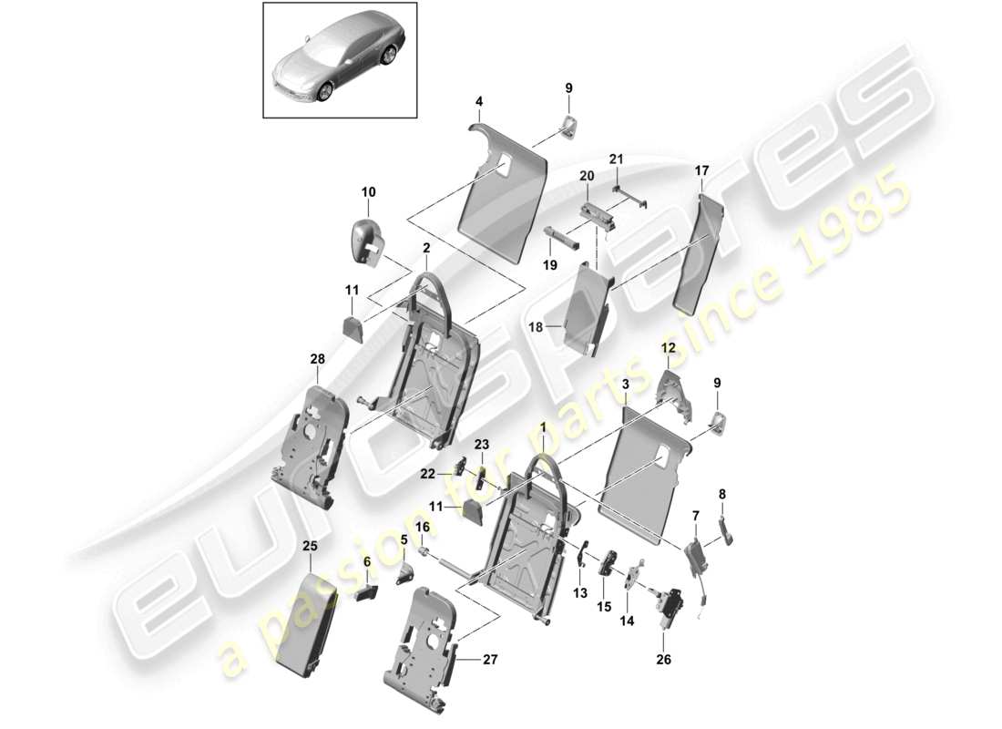 porsche 2021 (panamera 971-2) schienale del sedile posteriore accessori di finitura sedile standard executive versione comfort schema dei componenti