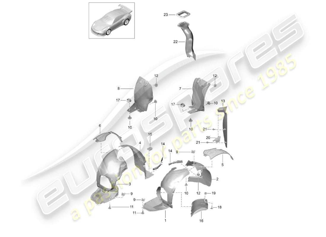 porsche 2021 (991-2 r/gt3/rs) rivestimenti dei passaruota diagramma delle parti