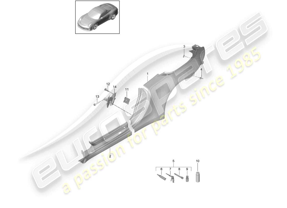 porsche 2021 (991-2 r/gt3/rs) parte laterale parte sezionale - pannello laterale diagramma delle parti