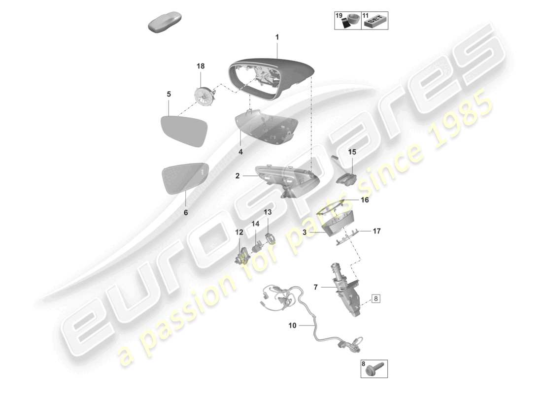 porsche 2025 (taycan 9j1-2) specchio esterno diagramma delle parti