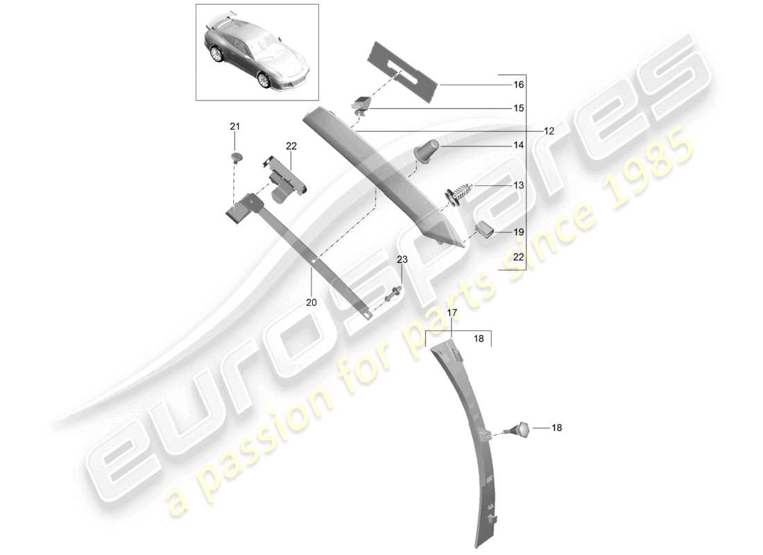 porsche 2021 (991-2 r/gt3/rs) finiture del montante a diagramma delle parti