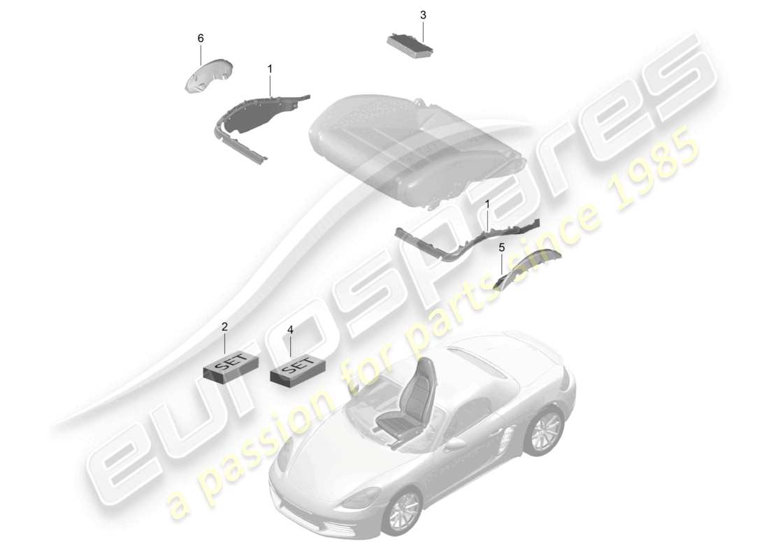 porsche 2025 (718 boxster) imbottitura del sedile telaio sedile sportivo riconoscimento sedile occupato schema delle parti