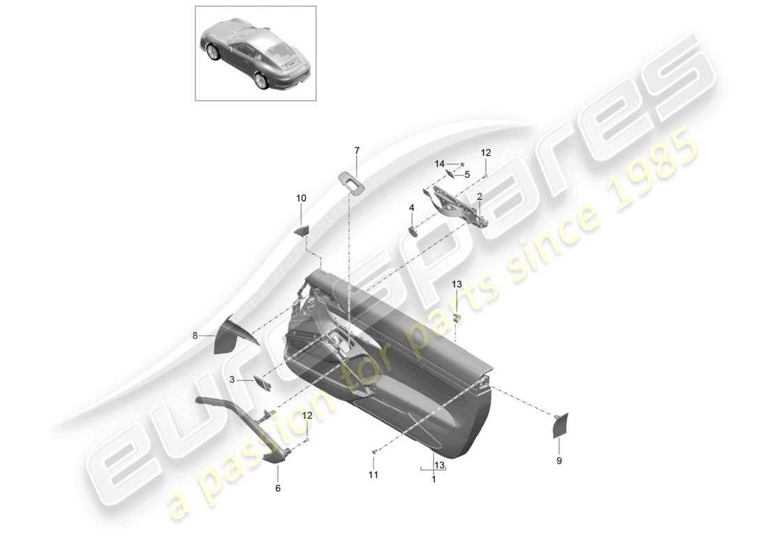 porsche 2021 (991-2 r/gt3/rs) pannello porta accessori pelle 911 r schema ricambi