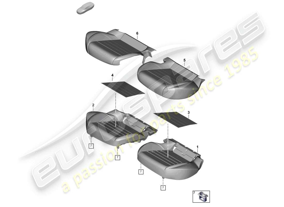 porsche 2026 (panamera 976) parte in schiuma cuscino del sedile posteriore coprisedile schema delle parti