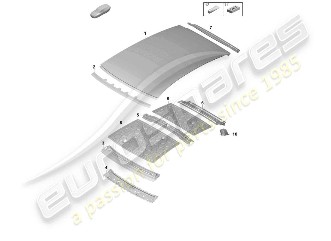 porsche 2025 (panamera 976) diagramma delle parti del portello del tetto