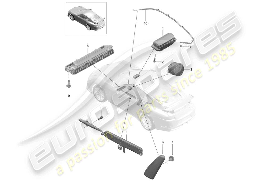 porsche 2021 (991-2 r/gt3/rs) diagramma delle parti dell'airbag