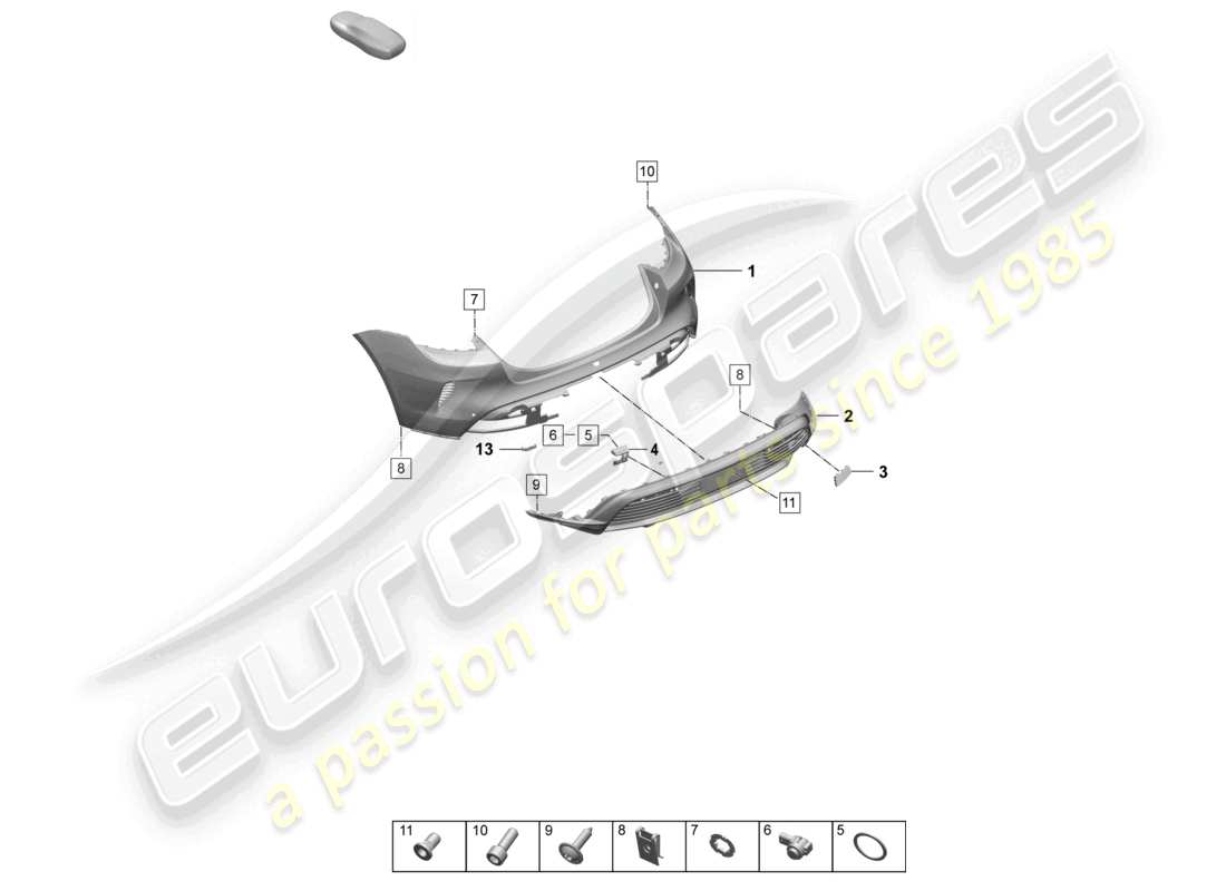 porsche 2025 (taycan 9j1-2) paraurti posteriore per variante di equipaggiamento: sport turismo st base schema ricambi