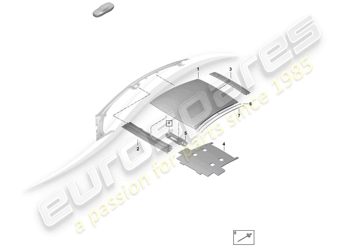 porsche 2025 (992-2 gt3) diagramma delle parti della traversa del tetto