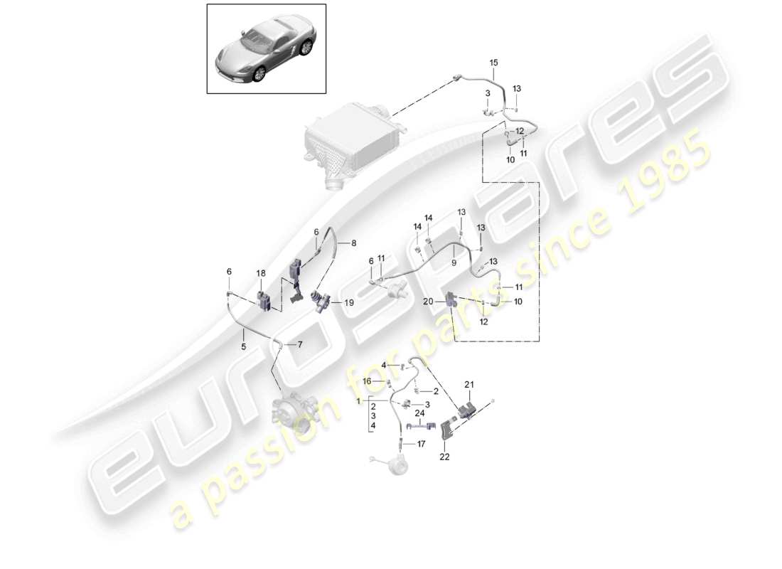 porsche 2025 (718 boxster) valvola wastegate della linea di controllo pompa del refrigerante valvola di bypass diagramma delle parti