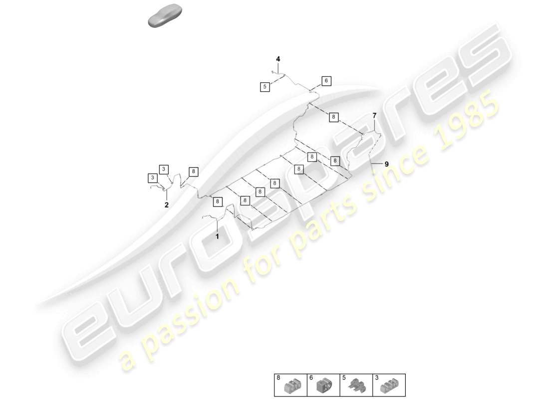 porsche 2025 (panamera 976) centro della linea del freno sottoscocca posteriore diagramma delle parti