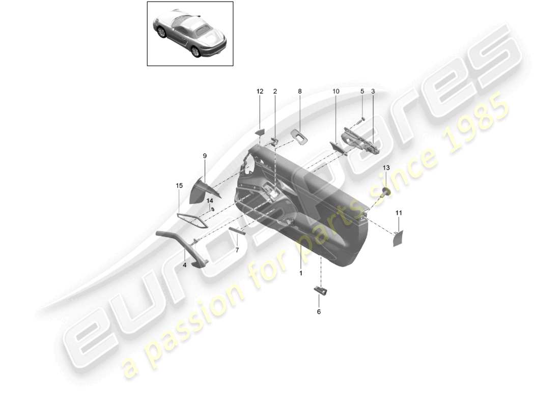 porsche 2024 (718 boxster) pannello porta accessori rivestimento carbonio parte diagramma