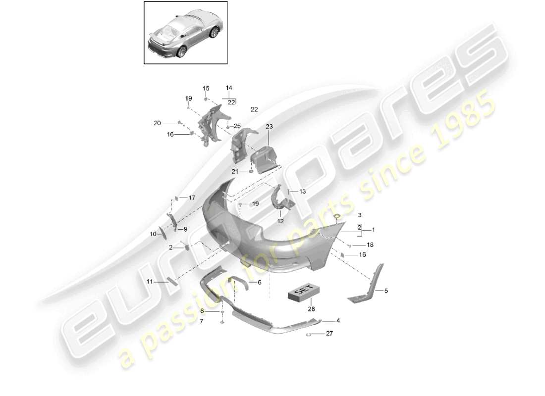 porsche 2021 (991-2 r/gt3/rs) schema delle parti paraurti posteriore