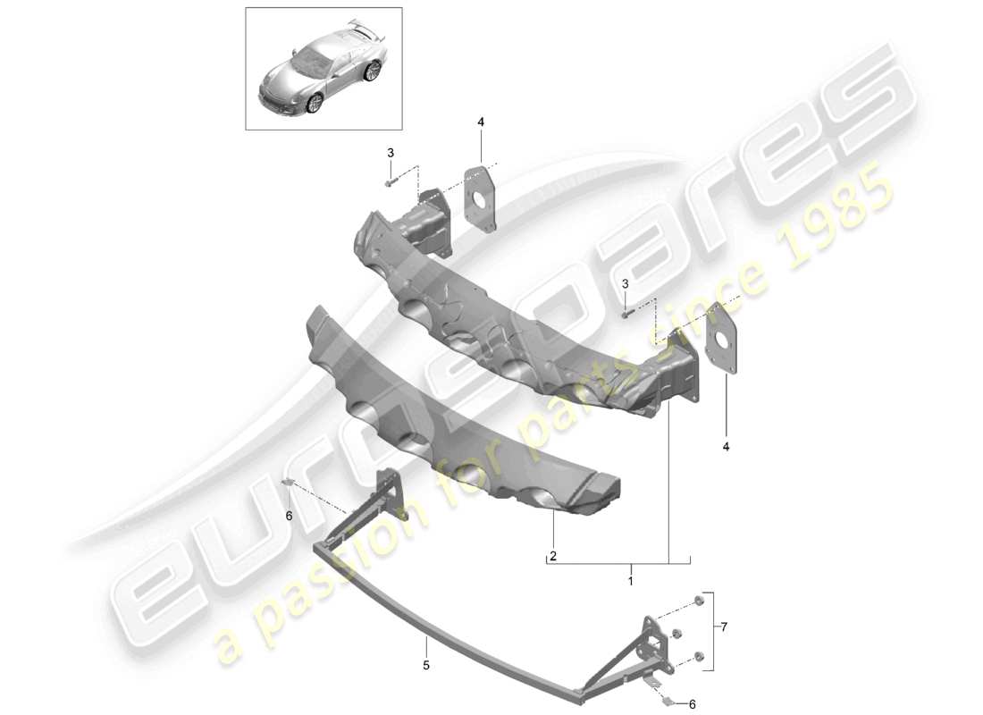 porsche 2021 (991-2 r/gt3/rs) supporto paraurti anteriore d - mj 2018>> schema dei componenti