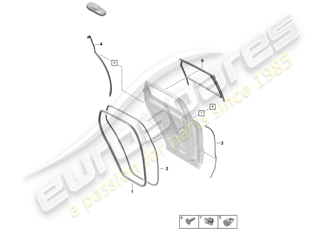 porsche 2025 (cayenne e3 pa) guarnizione porta posteriore accessori diagramma delle parti