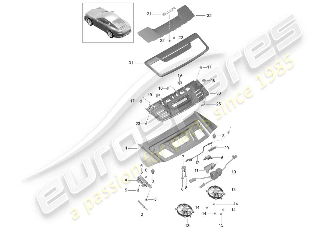 porsche 2021 (991-2 r/gt3/rs) copertura posteriore diagramma delle parti