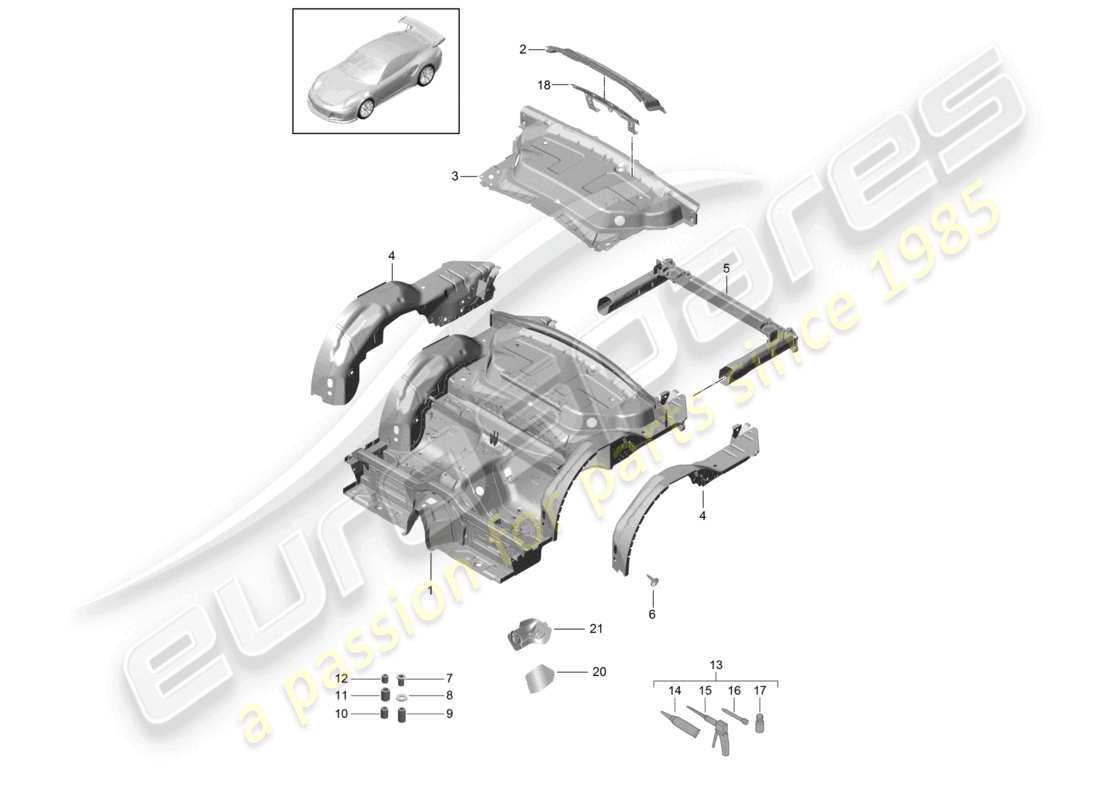 porsche 2021 (991-2 r/gt3/rs) estremità posteriore diagramma delle parti