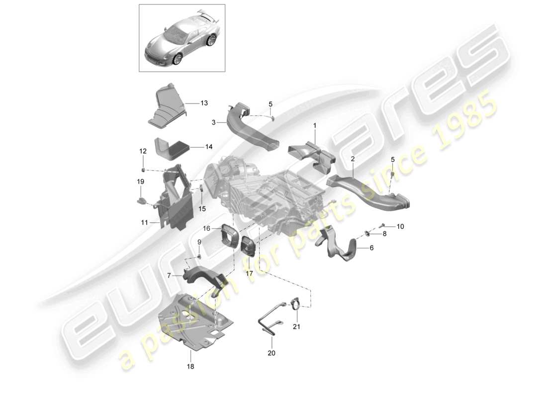 porsche 2021 (991-2 r/gt3/rs) diagramma delle parti guida aria