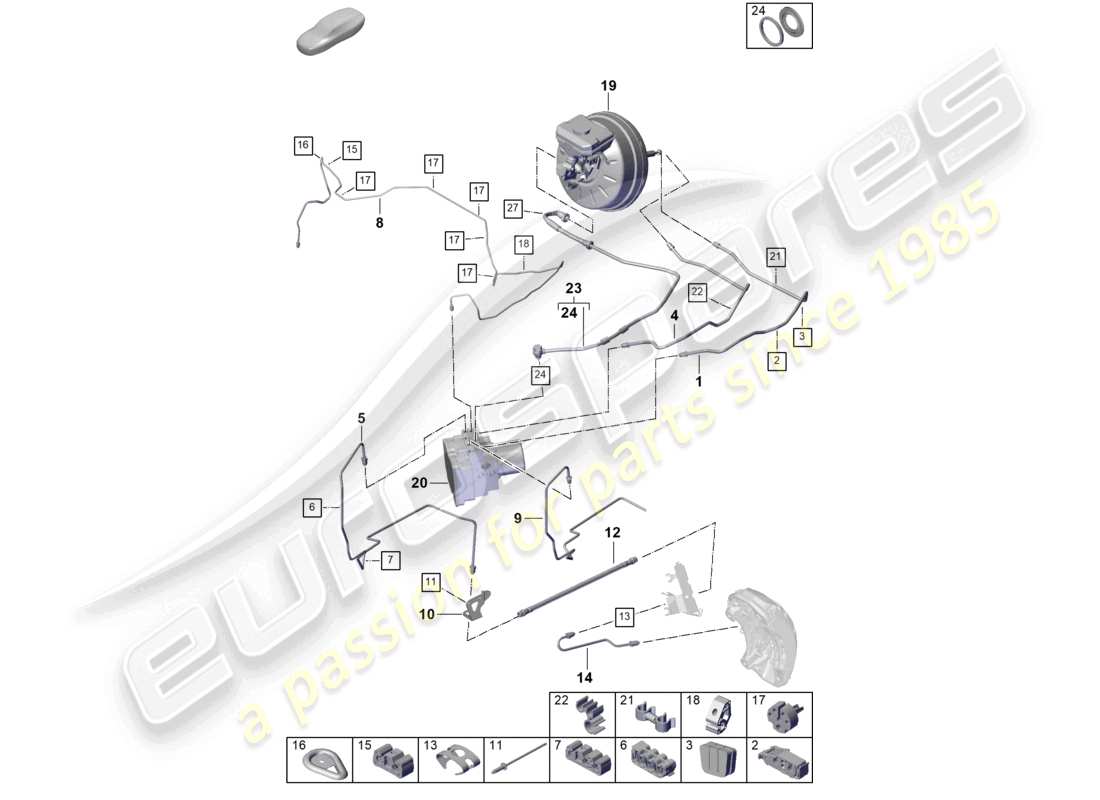 porsche 2025 (cayenne e3 pa) schema elettrico della parte anteriore del tubo freno phev