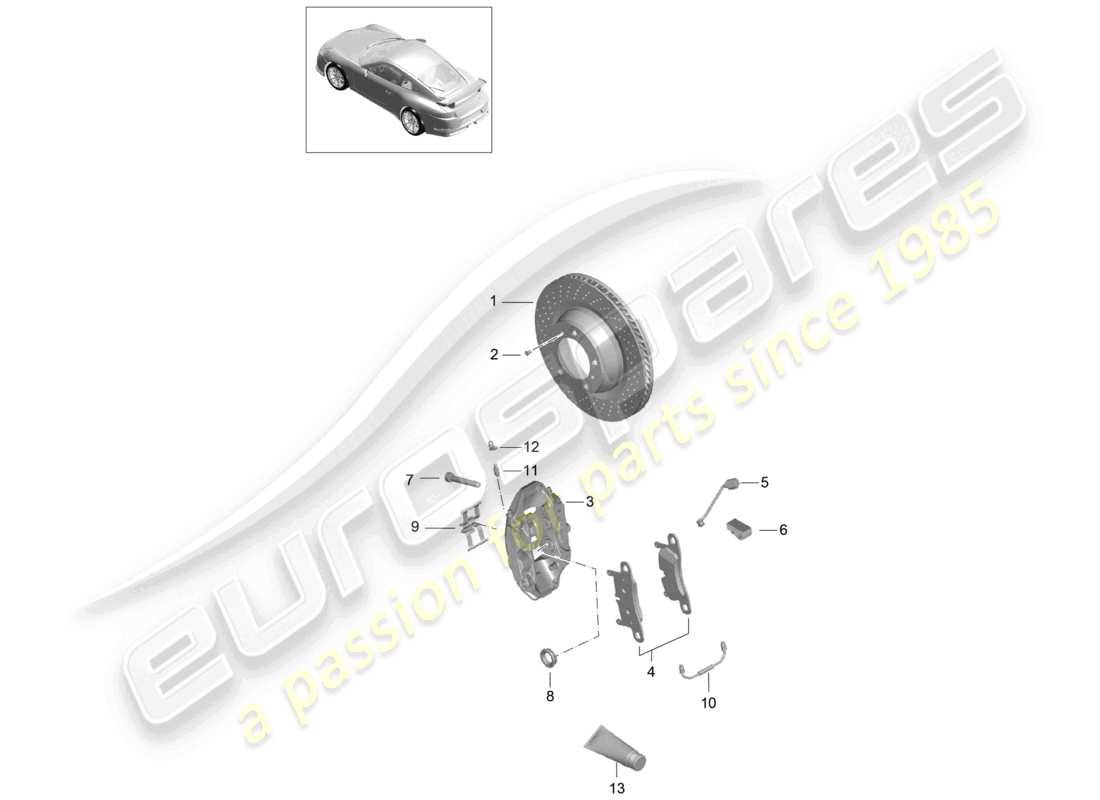 porsche 2021 (991-2 r/gt3/rs) freno a disco assale posteriore pccb d - mj 2018>> schema dei componenti