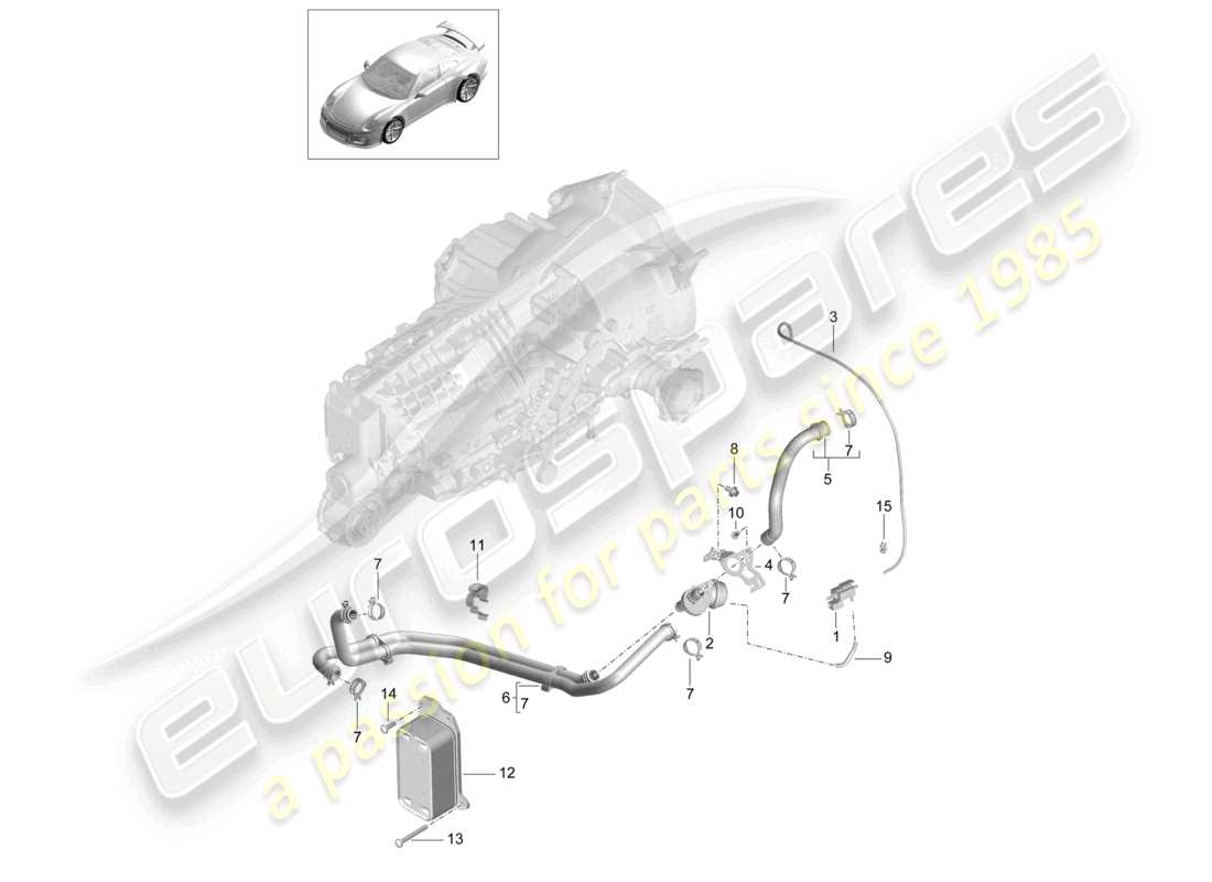 porsche 2021 (991-2 r/gt3/rs) schema delle parti del tubo dell'olio dello scambiatore di calore del cambio manuale