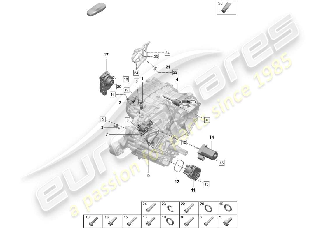 porsche 2025 (taycan 9j1-2) differenziale assale posteriore sensori elemento di controllo della valvola a farfalla diagramma delle parti